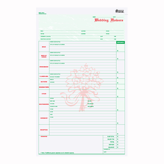 Picture of Wedding Flower Order Form - 2 Part Carbonless (WFCC-648-2)