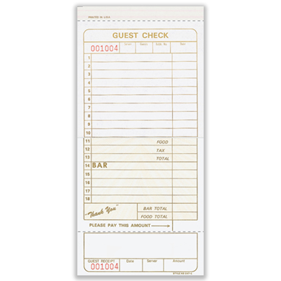Picture of Guest Check - 2 Part Carbonless Blank (NS-247-2-BLNK)
