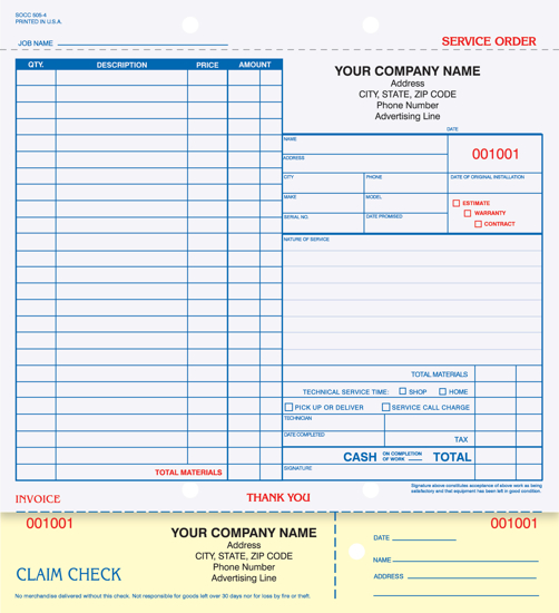 Picture of Service Order - 2 Part Carbonless (SOCC-505-2)