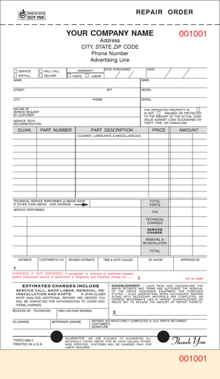 Picture of Repair Estimate Order Carbonless (TVRCC-569-4)