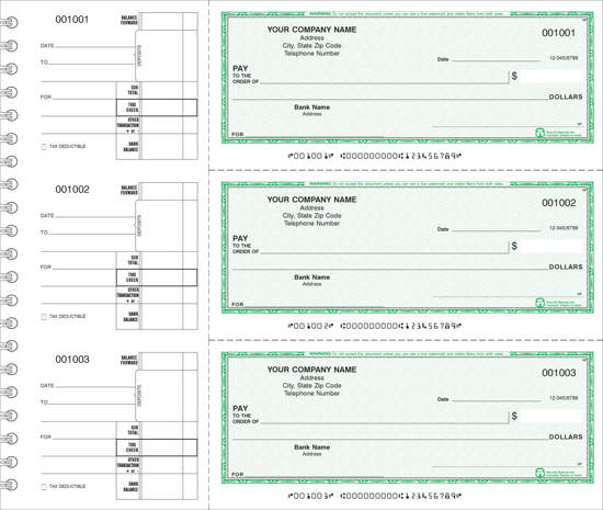 Picture of Wire Bound General Expense Checks 1 Part Green (DFC-144-1)