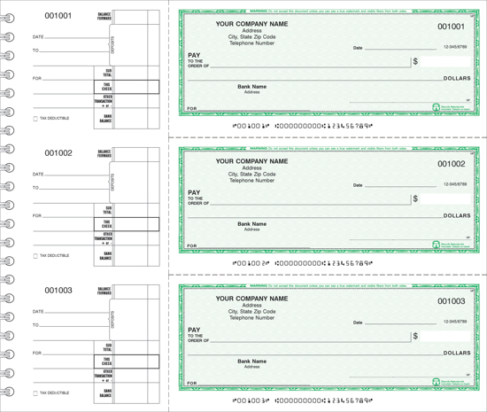 Picture of Wire Bound General Expense Checks 2 Part Green (DFC-144-2)