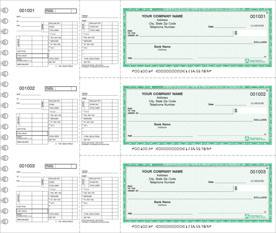 Picture of Wire Bound Payroll Checks 2 Part Green (DFC-147-2)
