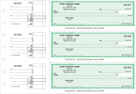 Picture of 7-Ring Binder General Expense Checks 2 Part Green (DFC-333-2)