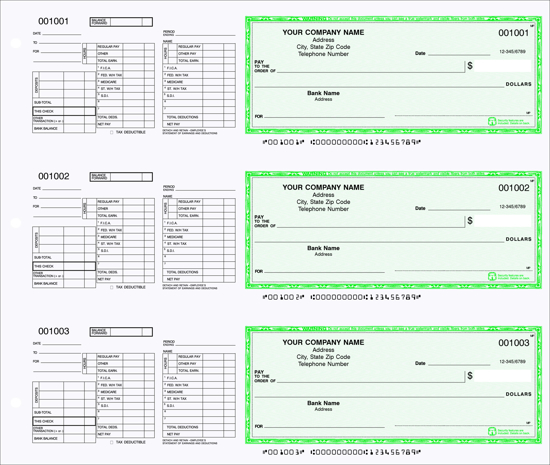 Picture of 3-Ring Binder Payroll Checks 1 Part Green (DFC-138-1)