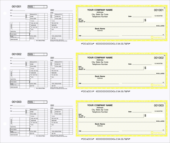 Picture of 3-Ring Binder Payroll Checks 1 Part Yellow (DFC-182-1)