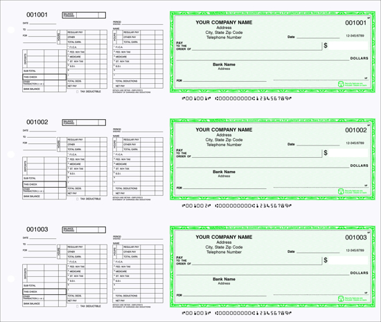 Picture of 3-Ring Binder Payroll Checks 2 Part Green (DFC-134-2)