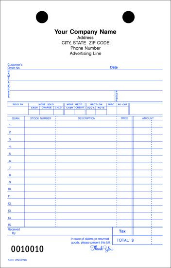 2-Part  Auto Parts Register Form NC-2502)